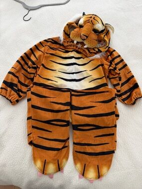 Kids Tiger Costume Hoodie Jumpsuit with Hood Mask - Orange & Black (2-4)